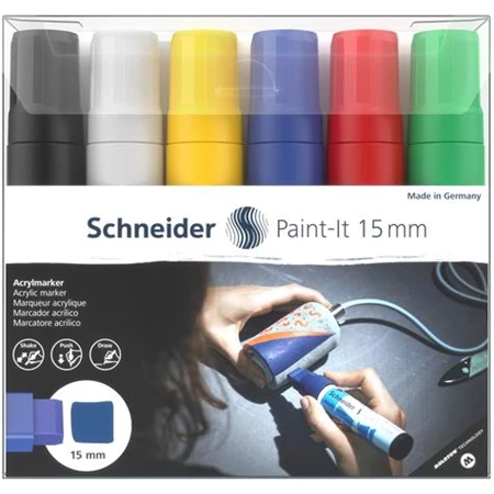 Akril marker készlet, 15 mm, SCHNEIDER Paint-It 330, 6 különböző szín