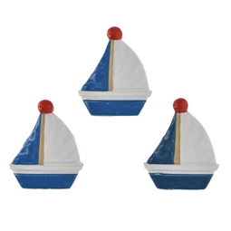 Dekoráció vitorlás hajó öntapadós poly 4,1x4,8x0,7cm kék,fehér 3db/csomag