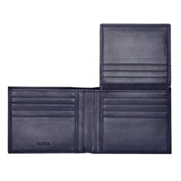 Hugo Boss Bőr pénztárca Classic Grained kék kihajtható névjegytartóval