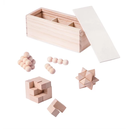 Játék fa dobozban 3 féle ügyességi játékot tartalmaz, 16.3x6x6,4 cm