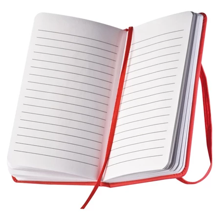 Jegyzetfüzet 8x13cm gumis, 160 oldalas, könyvjelzővel, PU keménylapos borítóval, piros