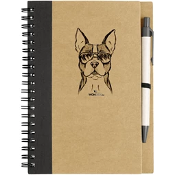 Kutya jó jegyzetfüzet Boston terrier, környezetbarát 14x18cm + toll,  60lap vonalas, natúr/fekete