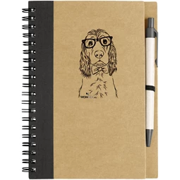 Kutya jó jegyzetfüzet Cocker spániel, környezetbarát 14x18cm + toll,  60lap vonalas, natúr/fekete