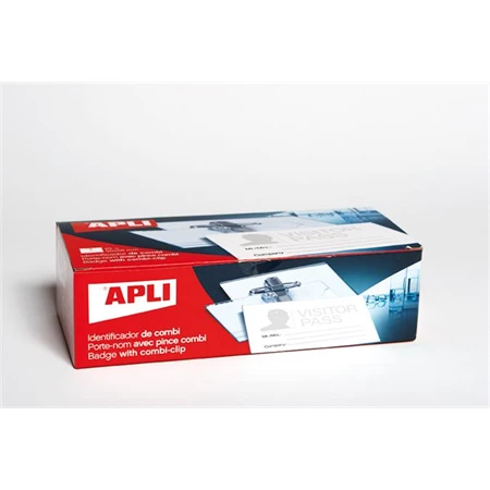 Névkitűző APLI biztosítótűvel és csíptetővel 90x56 mm 25db/csomag