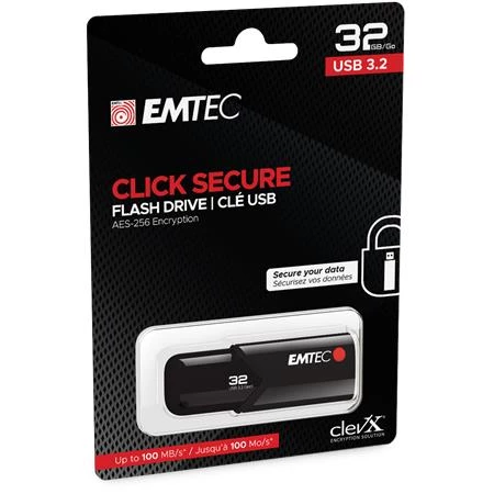 Pendrive, 32GB, USB 3.2, titkosított, EMTEC "B120 Click Secure"
