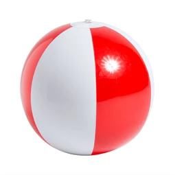 Strandlabda, felfújható, PVC, 28cm átmérő, 6 paneles fehér- áttetsző piros