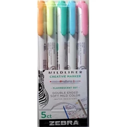 Szövegkiemelő készlet ZEBRA 5 szín, MILDLINER kétvégű 1,4/4 Fluorescent