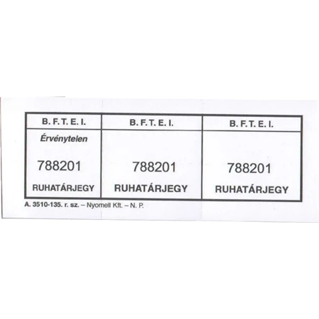 A 3510-135 Ruhatárjegy 45 x 125mm 100 lapos fekvő