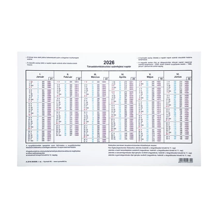 A 3516-38 TB Számfejtési naptár 2026
