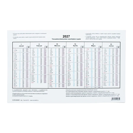 A 3516-38 TB Számfejtési naptár 2027