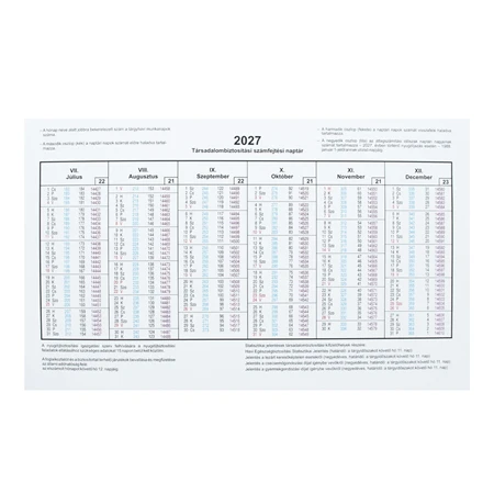 A 3516-38 TB Számfejtési naptár 2027