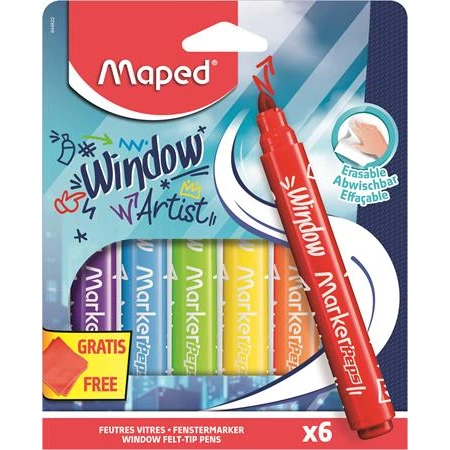 Ablakfilc készlet 6db-os vastag,törlőkendővel MAPED Marker Peps 5 mm