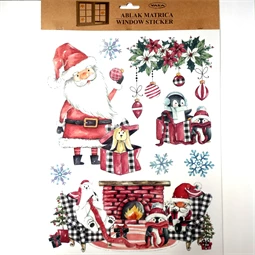 Ablakmatrica 41x29cm karácsonyi télapós, hóemberes piros/fehér