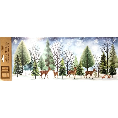 Ablakmatrica 53x20cm karácsonyi falu, erdei tájkép