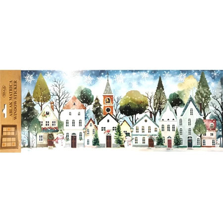 Ablakmatrica 53x20cm karácsonyi falu, erdei tájkép
