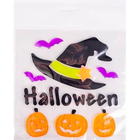 Ablakzselé 20x25 cm halloween boszi kalap és tök