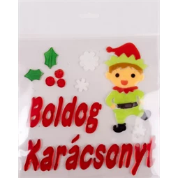 Ablakzselé 20x25cm karácsonyi manó és boldog karácsonyt felirattal