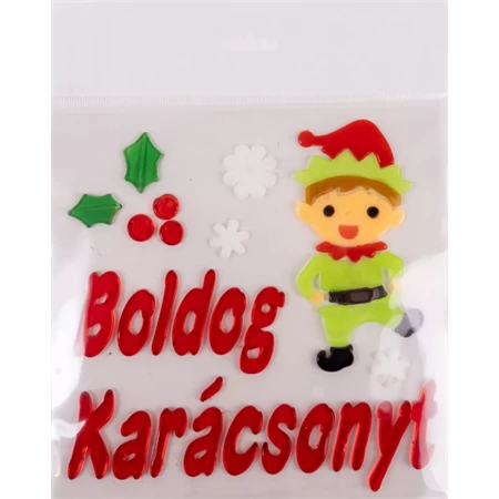 Ablakzselé 20x25cm karácsonyi manó és boldog karácsonyt felirattal