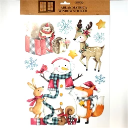 Ablakmatrica 41x29cm karácsonyi télapós, hóemberes piros/fehér