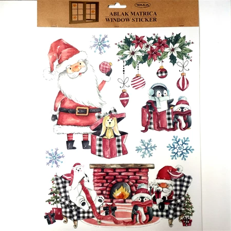 Ablakmatrica 41x29cm karácsonyi télapós, hóemberes piros/fehér
