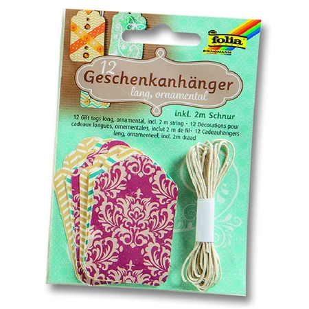 Ajándékkártya 12db színes + zsínór hosszú