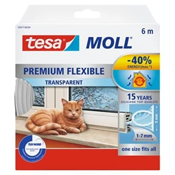 Ajtó- és ablaktömítő szalag, 9 mm x 6 m, TESA tesamoll Premium Flexible, átlátszó időjárásálló ablakrés-szigetelő