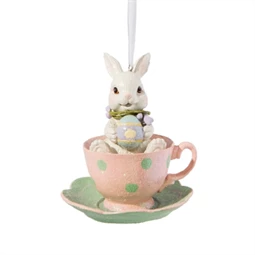 Akasztós dísz nyuszi csészében tojással 9x9x11cm