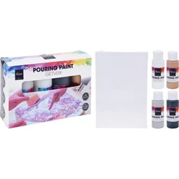 Akril Pouring készlet Artist 5 db-os, 4 akril festék + 1 festővászon 10x15cm