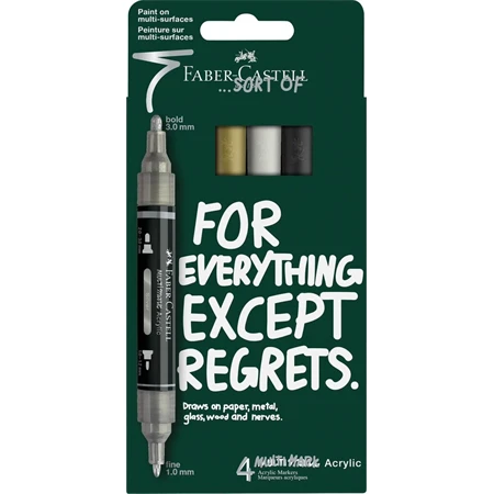 Akril marker Faber-Castell Multimark kétvégű készlet 4db-os klasszikus színek 1–1,2 mm / 2–3 mm