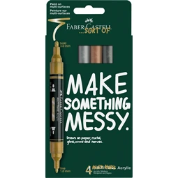 Akril marker Faber-Castell Multimark kétvégű készlet 4db-os metál színek 1–1,2 mm / 2–3 mm