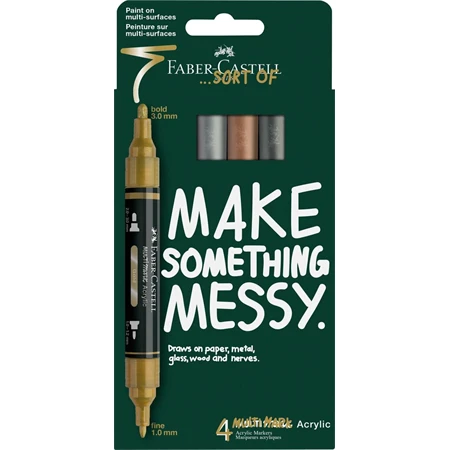 Akril marker Faber-Castell Multimark kétvégű készlet 4db-os metál színek 1–1,2 mm / 2–3 mm