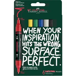 Akril marker Faber-Castell Multimark kétvégű készlet 6db-os alapszinek 1–1,2 mm / 2–3 mm