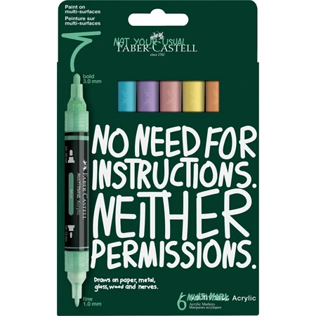 Akril marker Faber-Castell Multimark kétvégű készlet 6db-os pasztell színek 1–1,2 mm / 2–3 mm