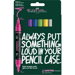 Akril marker Faber-Castell Multimark kétvégű készlet 6db-os vibráló színek 1–1,2 mm / 2–3 mm