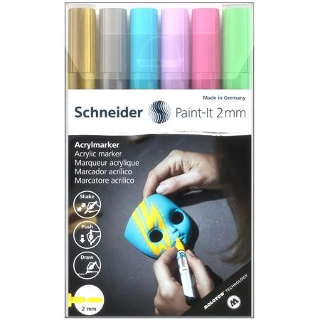 Akril marker készlet, 2 mm, SCHNEIDER Paint-It 310, 6 különböző szín