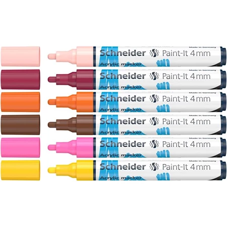 Akril marker készlet, 4 mm, SCHNEIDER Paint-It 320, 6 különböző szín