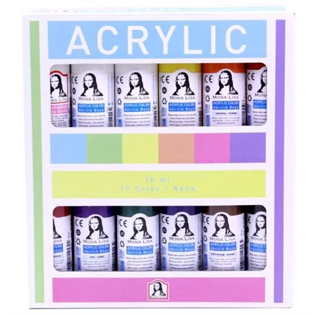 Akrilfesték készlet 12x70 ml, Mona Lisa, extra 2db fehér színnel