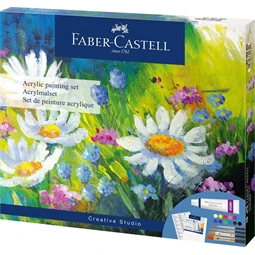 Akrilfesték készlet FABER CASTELL 18db-os, 12 x 9ml akrilfesték + 4 db ecset + 1 db keverőpaletta