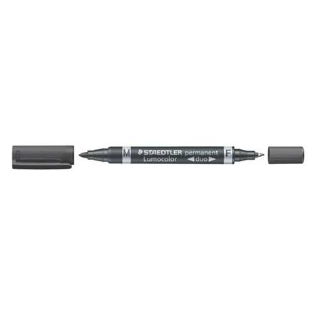 Alkoholos filc STAEDTLER Lumocolor Duo F/M, 0,6/1,5 mm, kúpos, kétvégű, fekete