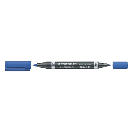 Alkoholos filc STAEDTLER Lumocolor Duo F/M, 0,6/1,5 mm, kúpos, kétvégű, kék