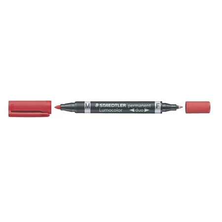 Alkoholos filc STAEDTLER Lumocolor Duo F/M, 0,6/1,5 mm, kúpos, kétvégű, piros