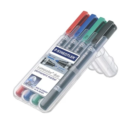 Alkoholos filc készlet 4db-os STAEDTLER Lumocolor Duo F/M, 0,6/1,5 mm, kúpos, kétvégű