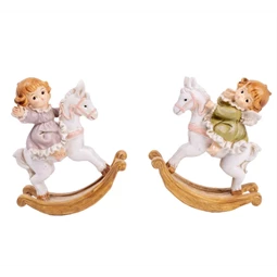 Angyal figura hintalovon ülő poly 9x10x4,5cm lila-zöld 2 féle 1db