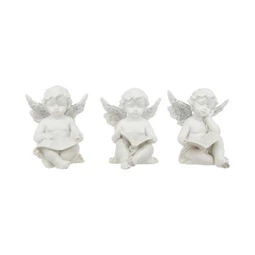 Angyal figura könyvvel ülő, glitteres, poly, 6x6x7cm, fehér, ezüst, 3 féle 1db, nem választható