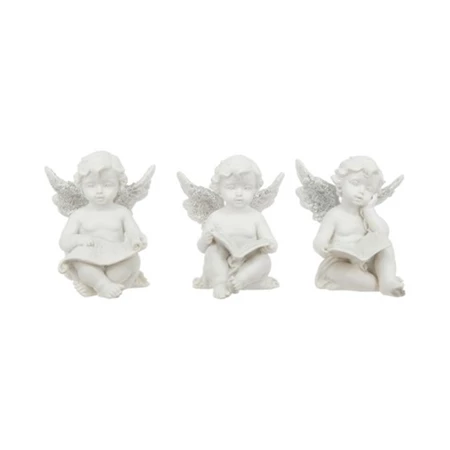 Angyal figura könyvvel ülő, glitteres, poly, 6x6x7cm, fehér, ezüst, 3 féle 1db, nem választható