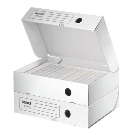 Archiváló doboz LEITZ Infinity A/4 8cm, újrahasznosított karton, felfelé nyíló,  fehér