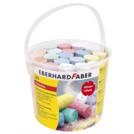 Aszfaltkréta készlet 20db-os csillámos henger alakú, műanyag vödörben