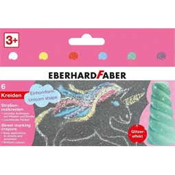 Aszfaltkréta készlet 6db-os csillámos unikornis szarv alakú, papír dobozban