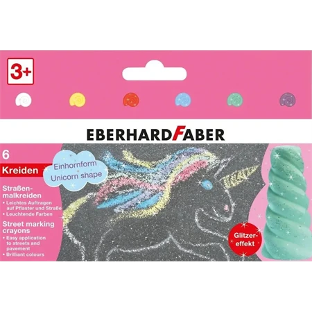 Aszfaltkréta készlet 6db-os csillámos unikornis szarv alakú, papír dobozban