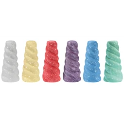 Aszfaltkréta készlet 6db-os csillámos unikornis szarv alakú, papír dobozban